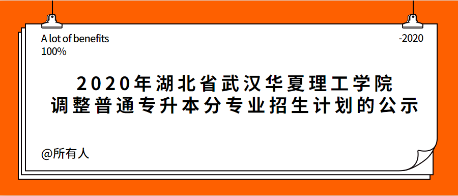 2020年湖北省武汉华夏理工学院调整普通专升本分专业招生计划的公示