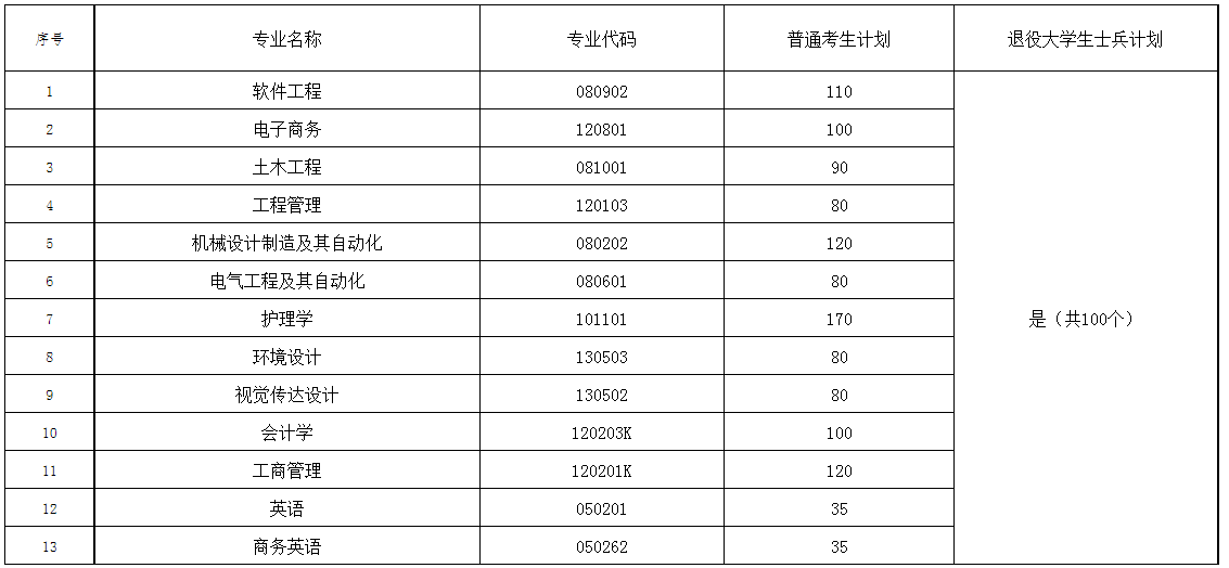 武汉城市学院专升本招生计划