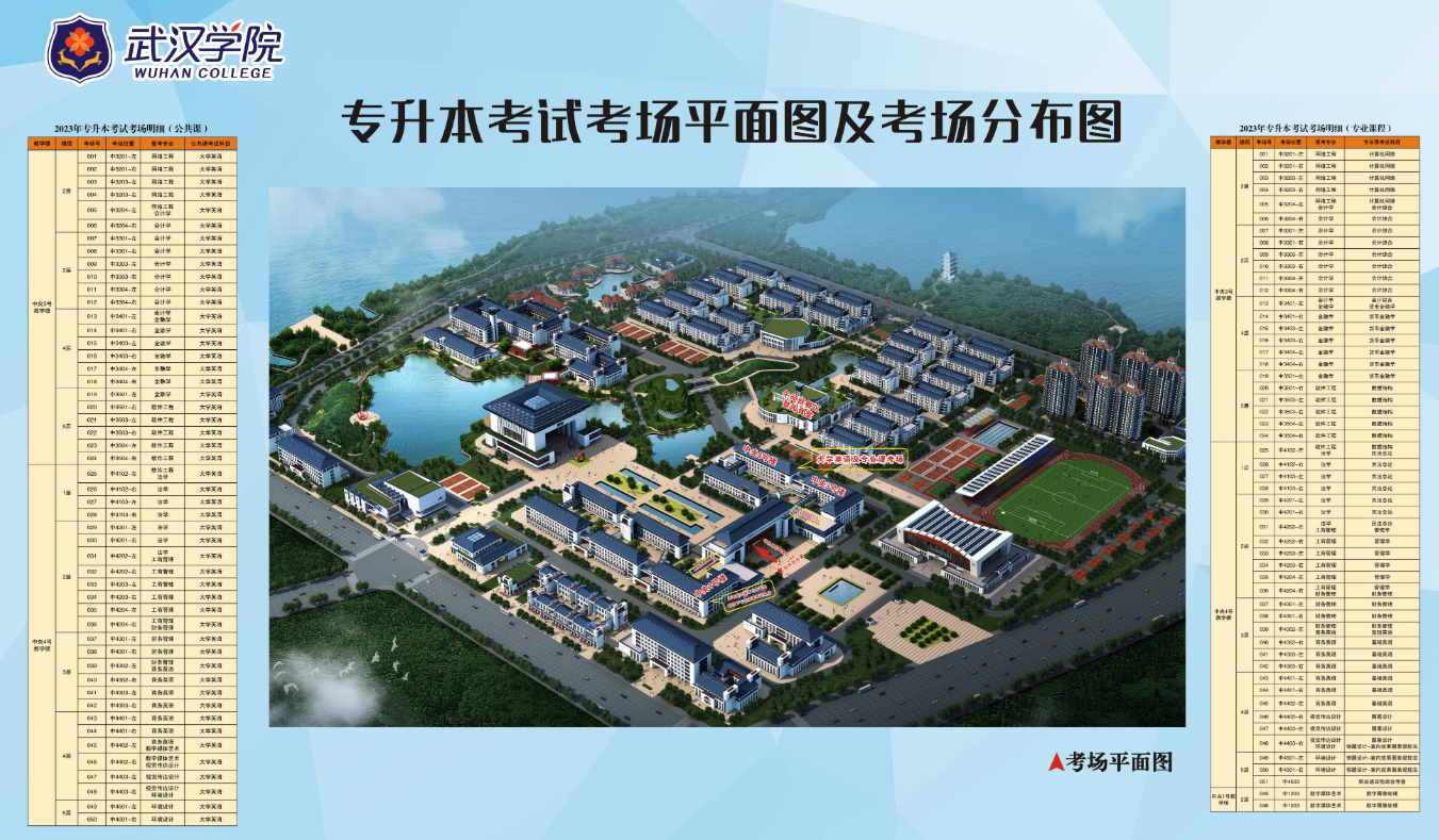 2023年武汉学院专升本考试考场平面图及考场分布图